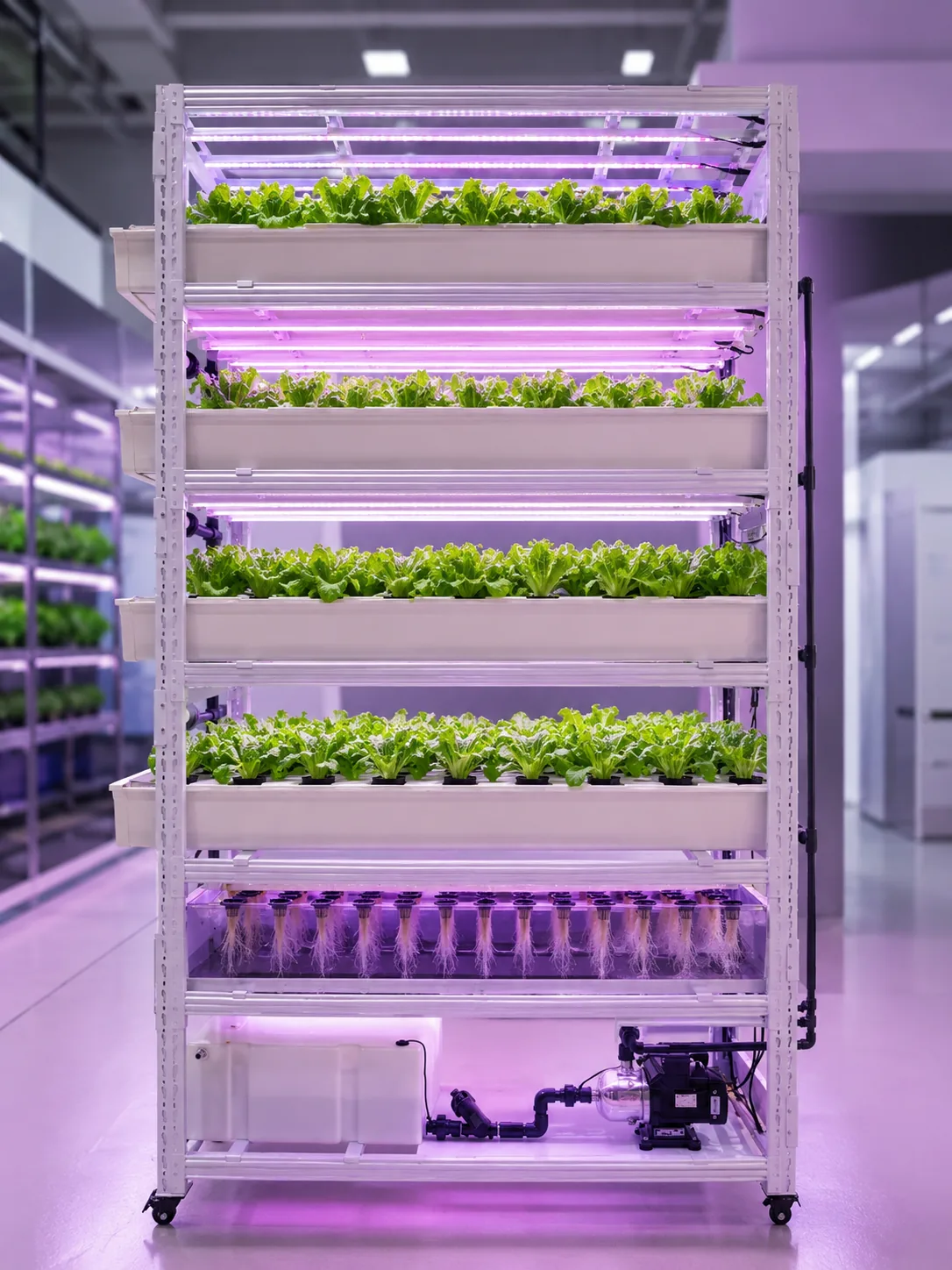 Pegma Germin indoor germination rack for leafy greens with LED lighting and root observation